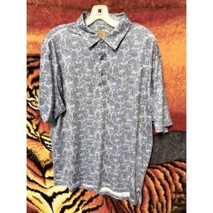 Mens Medium Blue Paisley Polo Short Sleeve Golf Performance Gunnison Creek